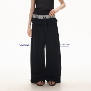 纯棉格纹翻边阔腿裤 甜酷 miu式 晶咕白标DADATATA2026春夏新款