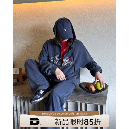 晶咕黑标JGGU【素颜套装】秋新款微胖大码刺绣拉链外套阔腿裤套装