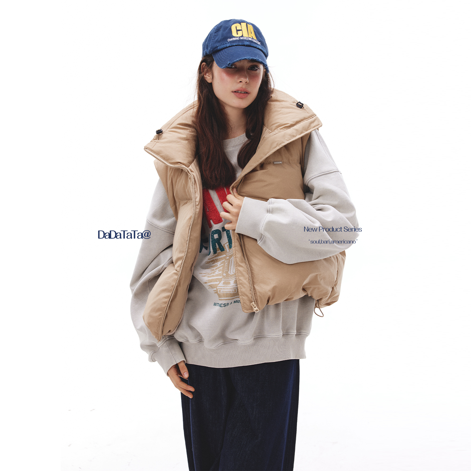 晶咕白标DADATATA【天才叠搭】基础款抽绳羽绒马甲女秋冬季内搭
