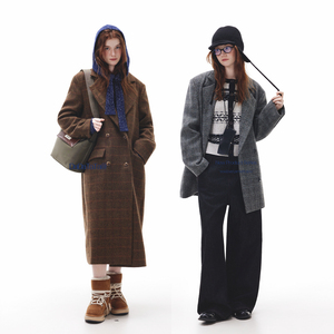 晶咕白标DADATATA【智性风度】长短款毛呢西装格纹大衣外套女秋冬