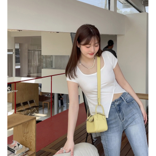 时髦短袖 晶咕白标DADATATA斜开叉背心女夏季 上衣