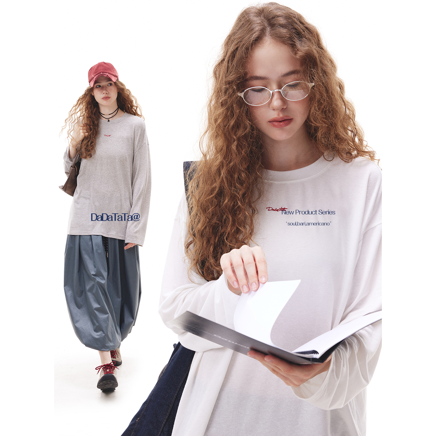 晶咕白标DADATATA【白开水】苎麻长袖针织T恤女秋季大码薄款上衣
