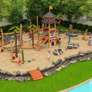 定制槐木户外大型木质滑梯组合室外儿童木制攀爬幼儿园木屋滑滑梯