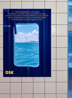 Blue Sea Cafe 夏日蓝色小清新大海韩国海报 现代装饰画道具