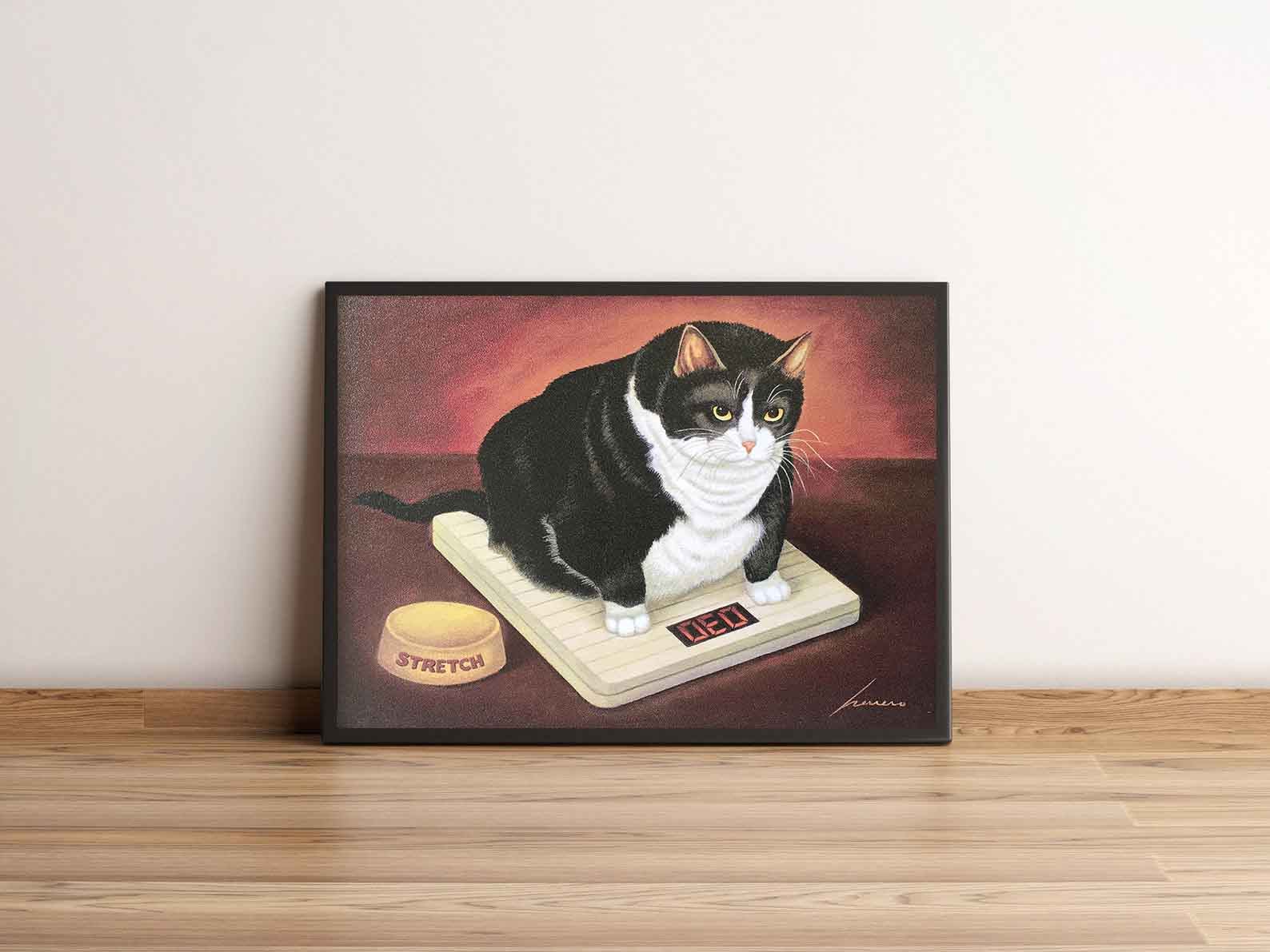 求收留的胖猫 量体重的猫猫 复古超可爱海报 宠物装饰画