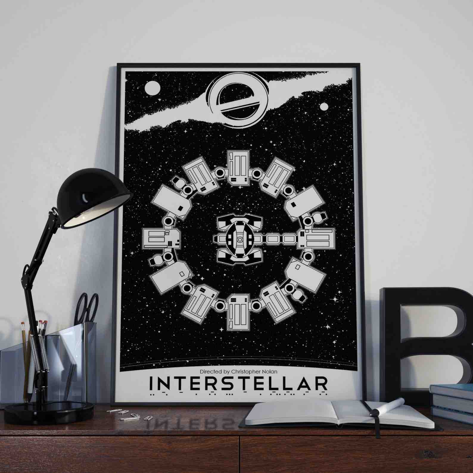 星际穿越黑白系/素描 科幻电影 航天飞机耐力图 海报  装饰画图片