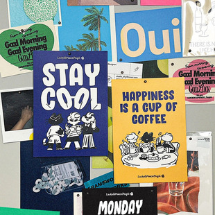 韩系 韩风ins咖啡店面包店贴画海报装饰画 撞色可爱卡通墙贴挂画