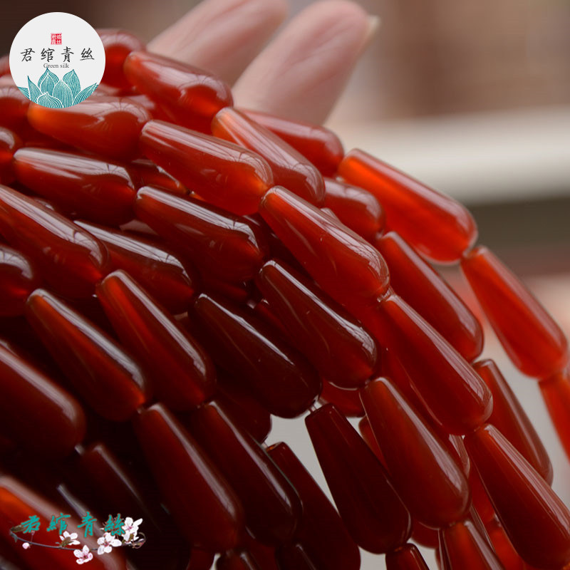 君绾青丝天然巴西红玛瑙8*20/6*16MM直孔水滴手工发簪饰品配件diy