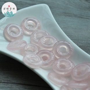 纯天然无优化粉晶18MM平安扣吊坠马粉冰透水晶项链耳坠饰diy材料