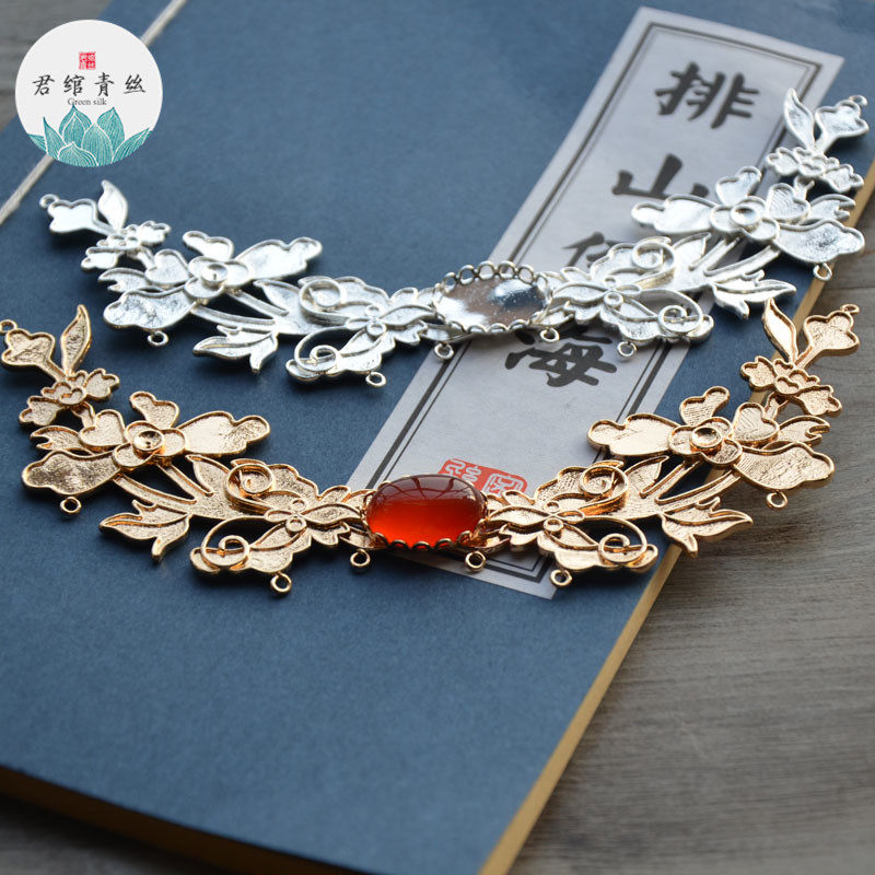 君绾青丝纯铜镀保色32*135mm蝶恋花璎珞吊坠点翠 材料手工diy配件