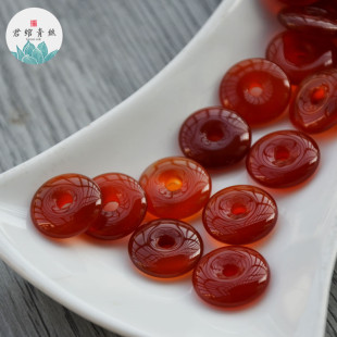 君绾青丝天然红玛瑙雕刻平安扣15MM扣子吊坠古风手工饰品配件DIY