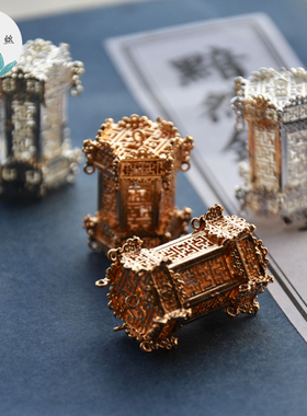 君绾青丝纯铜保色15*27MM吊坠手工发钗 耳坠掐丝宫灯diy材料配饰