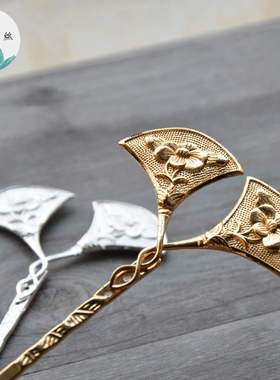 君绾青丝纯铜镀保色焊接发簪主体手工183MM银杏刻纹簪步摇diy材料