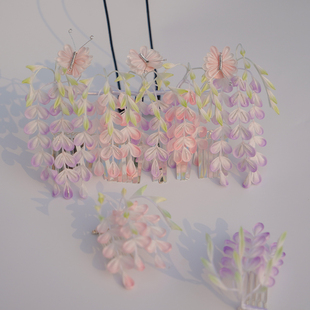 日本和服巫女神社神明少女紫藤花头饰和服头饰花簪