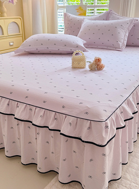 A类新款床裙单件四季通用纯色水洗棉花边款公主风床笠罩三四件套4