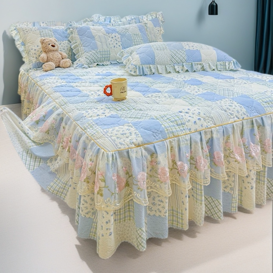 2026秋冬新款双层纱蕾丝床裙单件床罩床笠床单四件套加厚四季通用