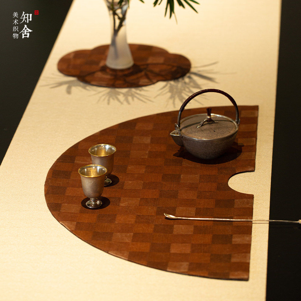 知舍香云纱编织格纹茶席干泡禅意干泡席中式简约居家布艺扇形,居家布艺,茶席,淘宝优惠券,粉丝福利购,淘宝优惠卷