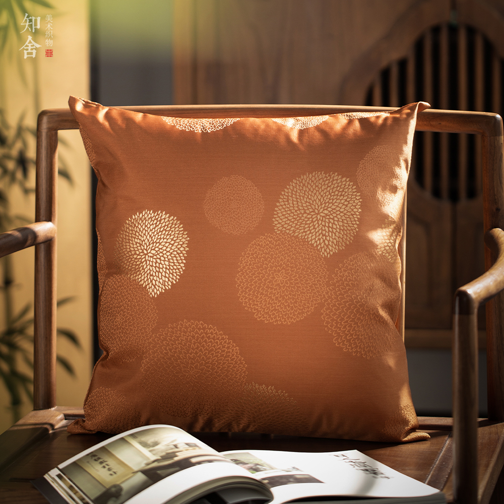 长安菊织锦靠枕 茶室办公室中式靠垫 座椅沙发靠抱枕久坐靠背知舍