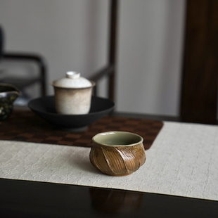 吴俊杰龙泉青瓷主人杯氧化釉刀片纹个人杯纯手工陶瓷茶杯功夫茶具