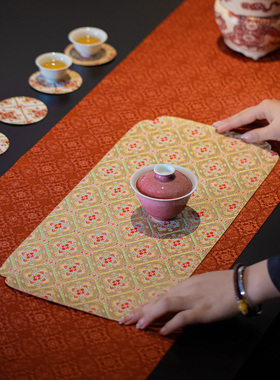 知舍·如意菱纹锦干泡席新中式复古宫廷风双层茶垫