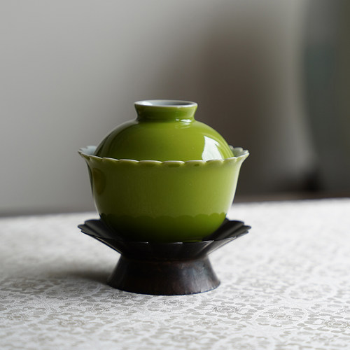 单色釉陶瓷三才盖碗仿古颜色釉功夫茶具茶空间家用小容量泡茶碗