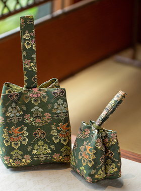 知舍瑞彩玄鸟纹织锦壶袋杯袋新中式复古宫廷风手工加棉防震收纳包