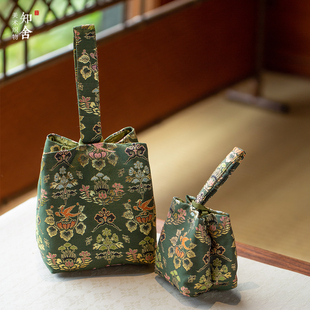 知舍瑞彩玄鸟纹织锦壶袋杯袋新中式复古宫廷风手工加棉防震收纳包