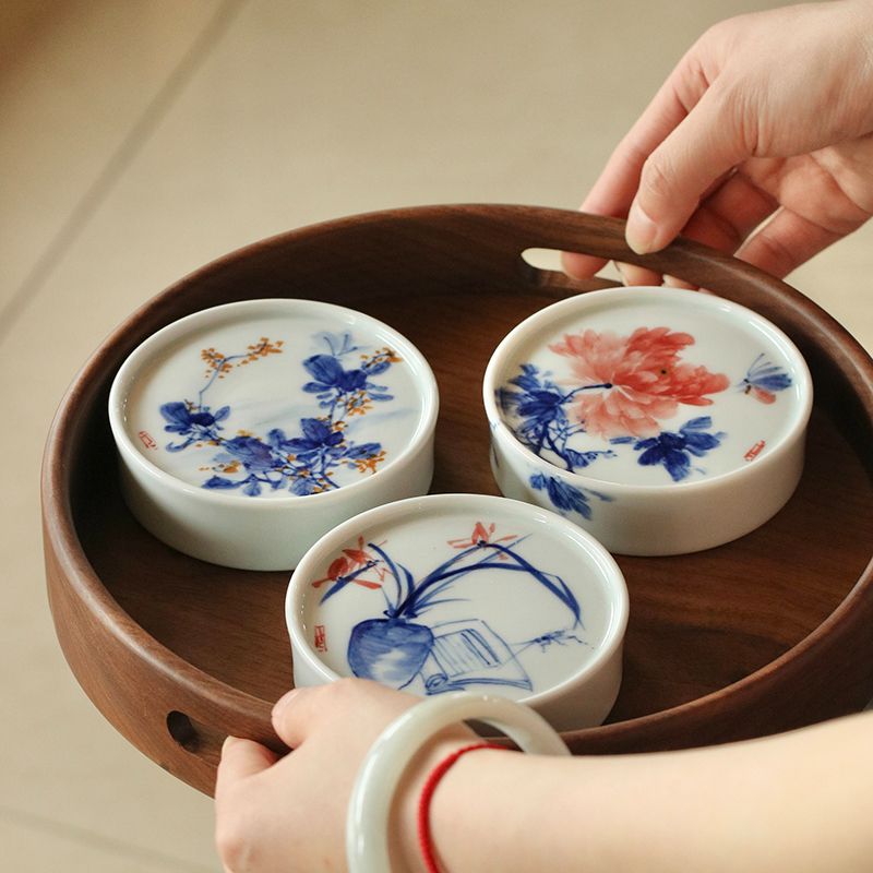 宁一尘景德镇主人杯纯手工陶瓷釉茶托