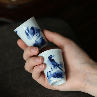 宁一尘景德镇手工手绘闻香杯迷你聚香杯小容量品名杯釉下彩写意图