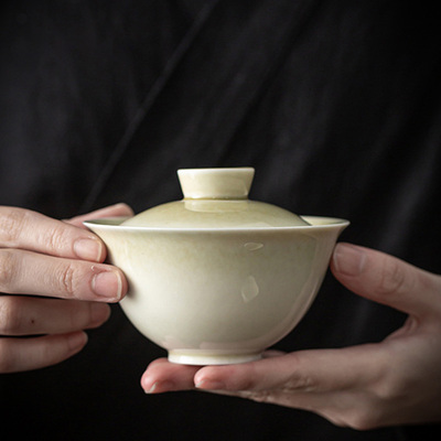 草木灰窑变盖碗日式三才杯功夫茶岩茶盖碗宽边瓷手工中式防烫简约