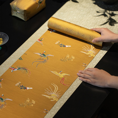 知舍·凤鸣长安茶席套组复古新中式茶桌台布垫子双面禅意布艺桌旗