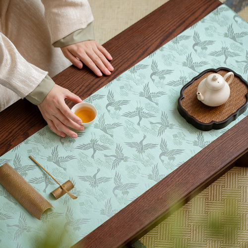 知舍原创茶几茶桌松鹤中式宫廷茶席 轻奢高端桌旗布艺传统工艺8色