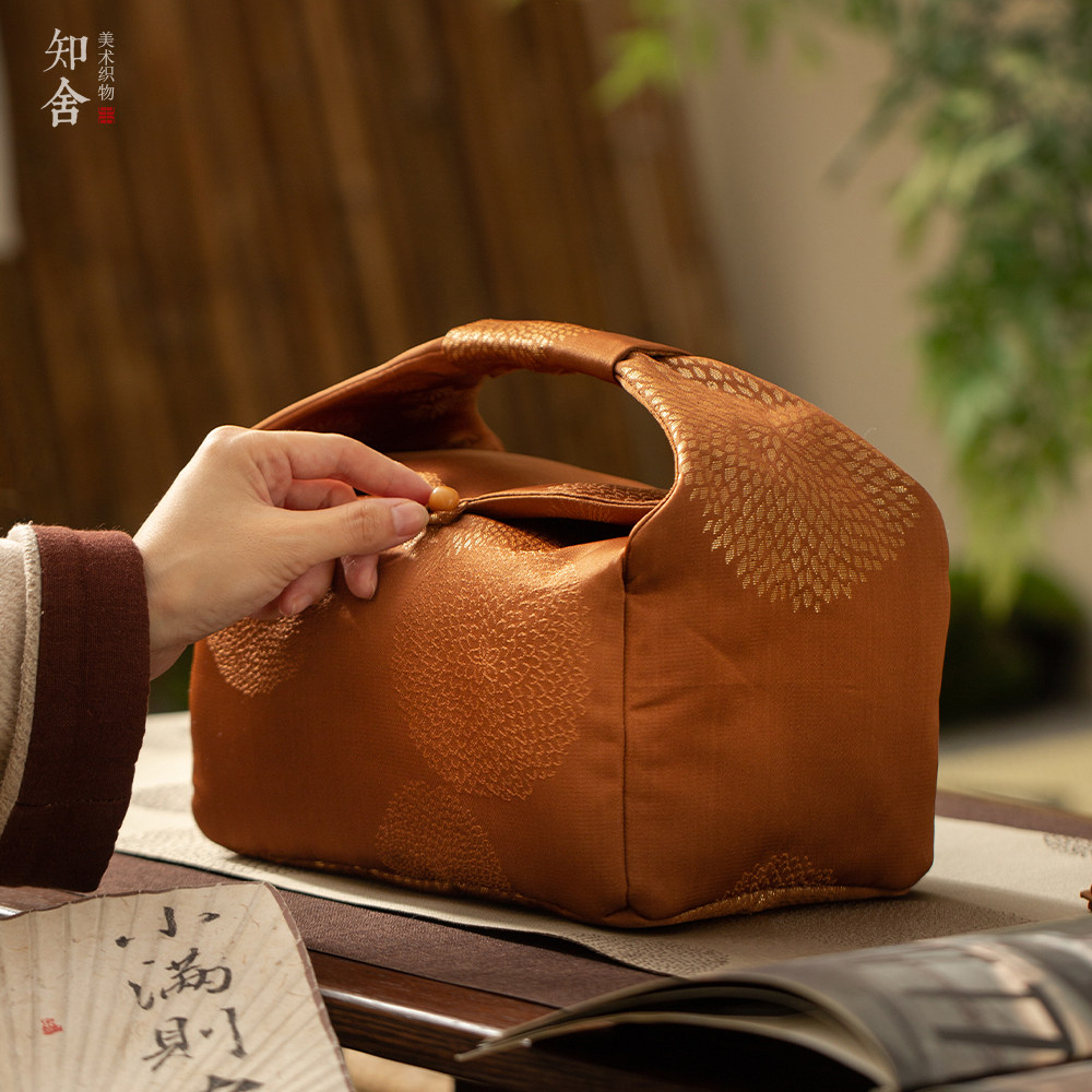 长安菊旅行袋茶壶杯收纳袋手工织锦中式复古宫廷盖碗布袋知舍原创