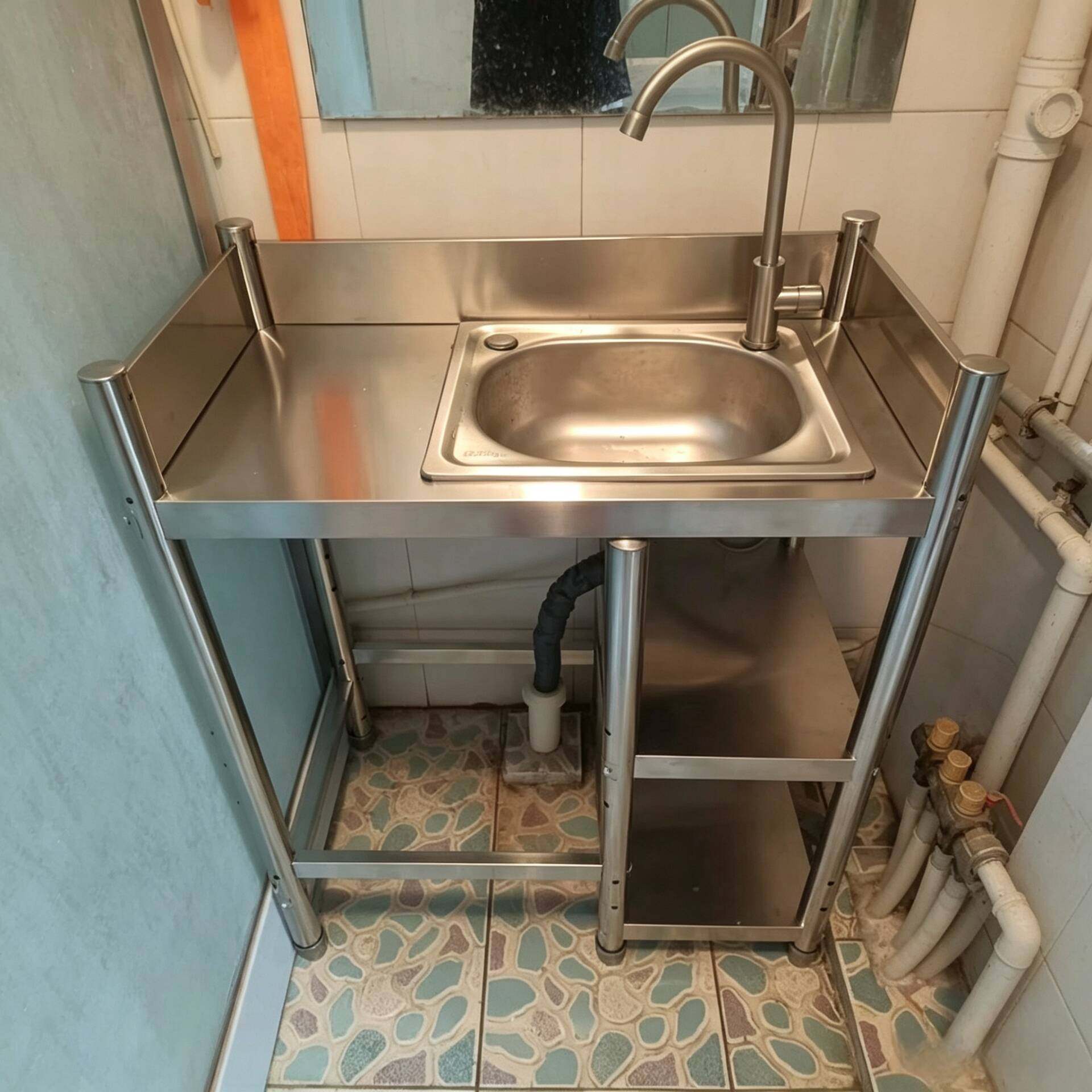 厨房不锈钢水槽加厚带围挡