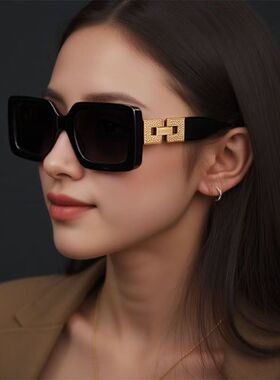 欧美时尚镂空宽腿方框女士太阳镜百搭显白遮阳镜潮流街拍夏季墨镜
