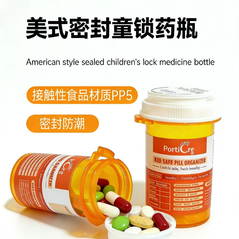 美剧小药瓶便携药盒分时分类贴纸密封隐私包装分装空瓶童锁扣迷你