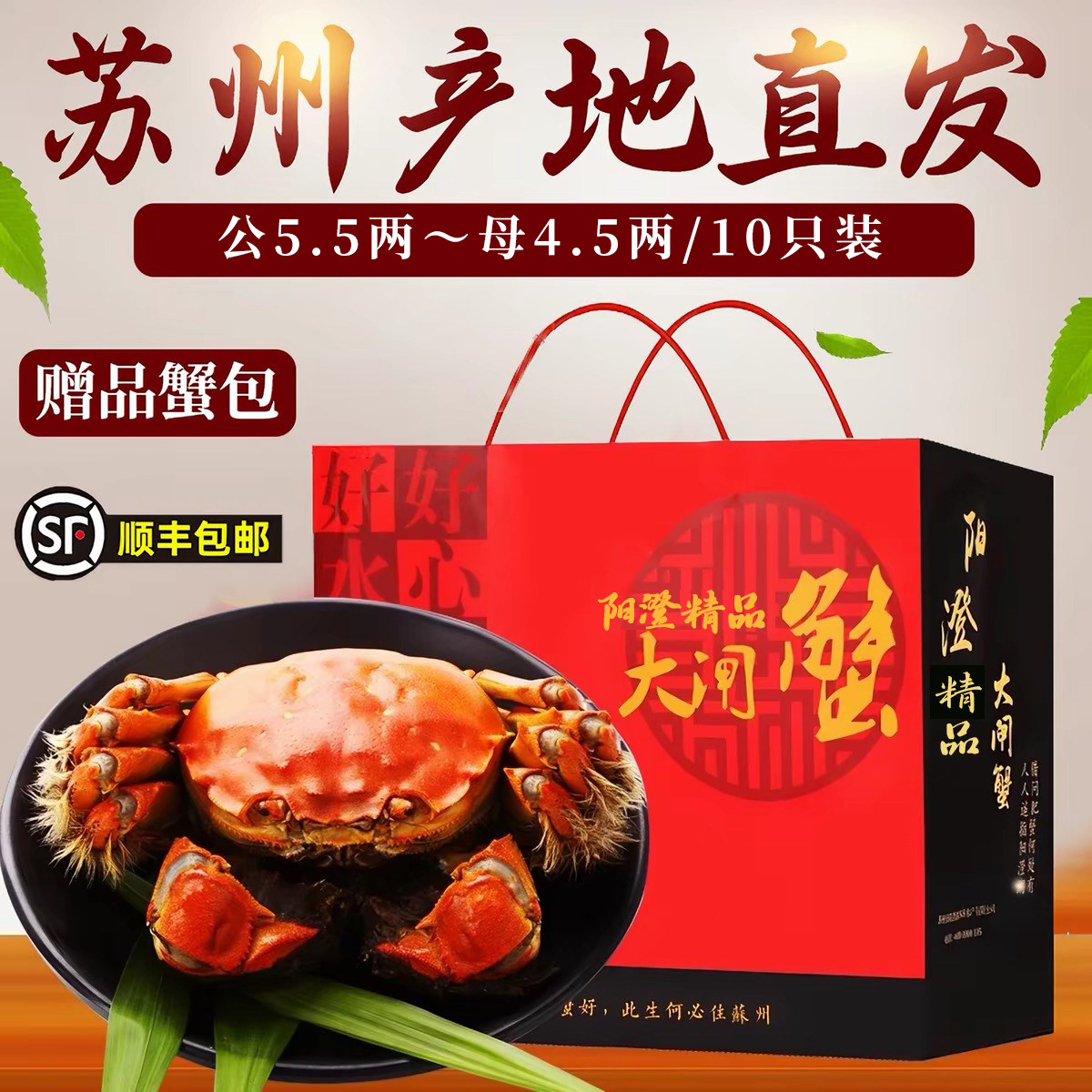 活蟹苏州官方阳澄精品大闸蟹鲜活特大螃蟹公蟹5.5母蟹4.5礼盒装