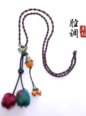 陌上手作香云纱项链 中国风复古文艺叶子吊坠 精美毛衣链气质