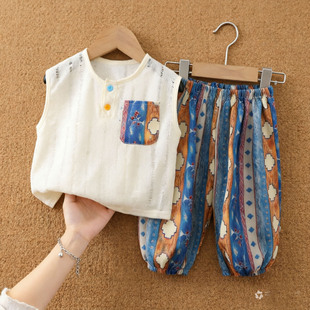 男童夏季套装男宝夏日衣服幼儿防晒防蚊裤两件套初夏无袖背心T恤