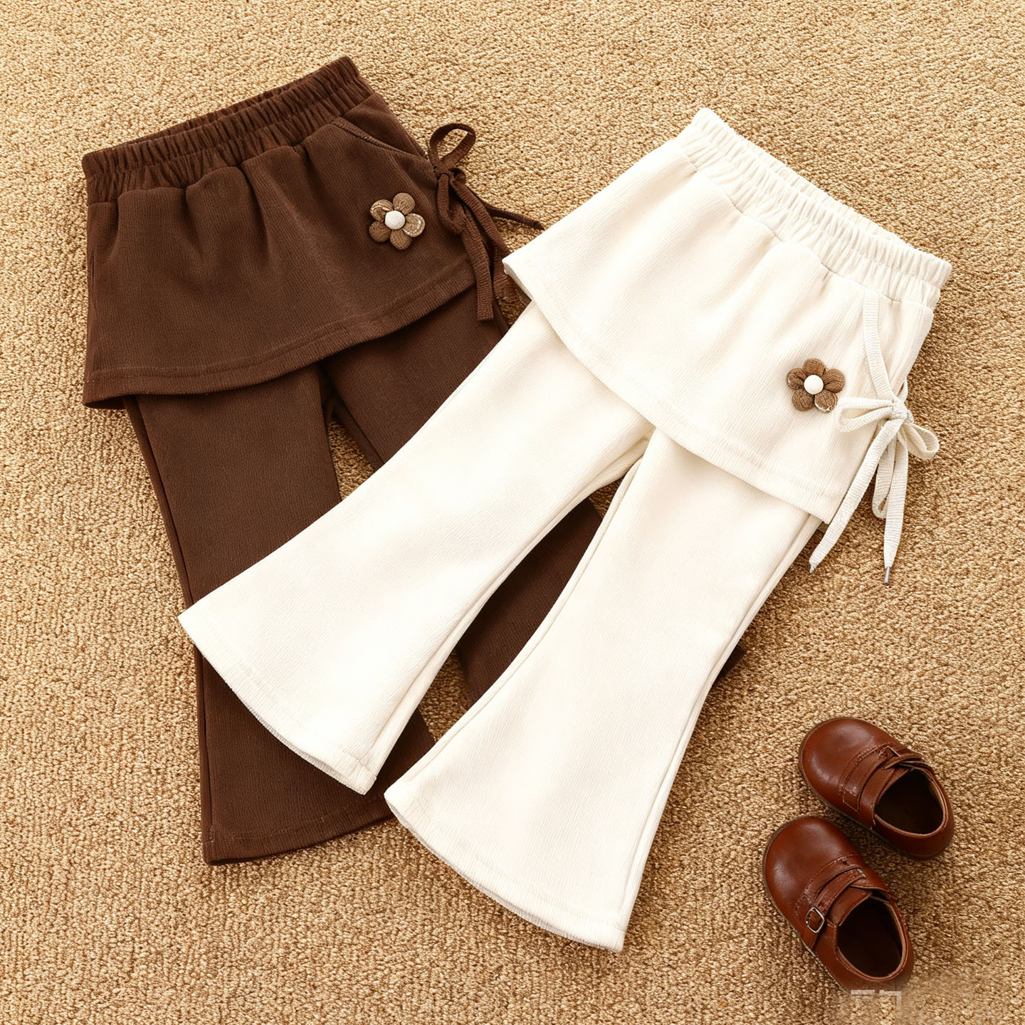 新品秒杀假两件宽松阔腿喇叭裙裤