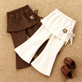 微喇宽松阔腿喇叭裤 女宝宝春秋超好看假两件裙裤 子2026新款 女童裤