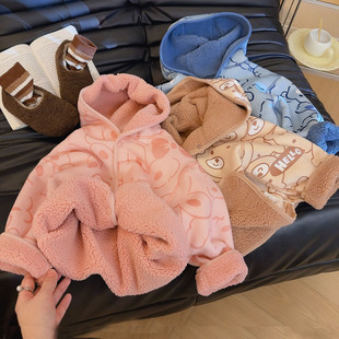 男童外套2025新款今年流行爆款加绒加厚宝宝男宝带帽