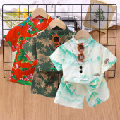 儿童男孩男宝新年汉服童装 套装 2025夏季 复古国风短袖 中式 男童唐装