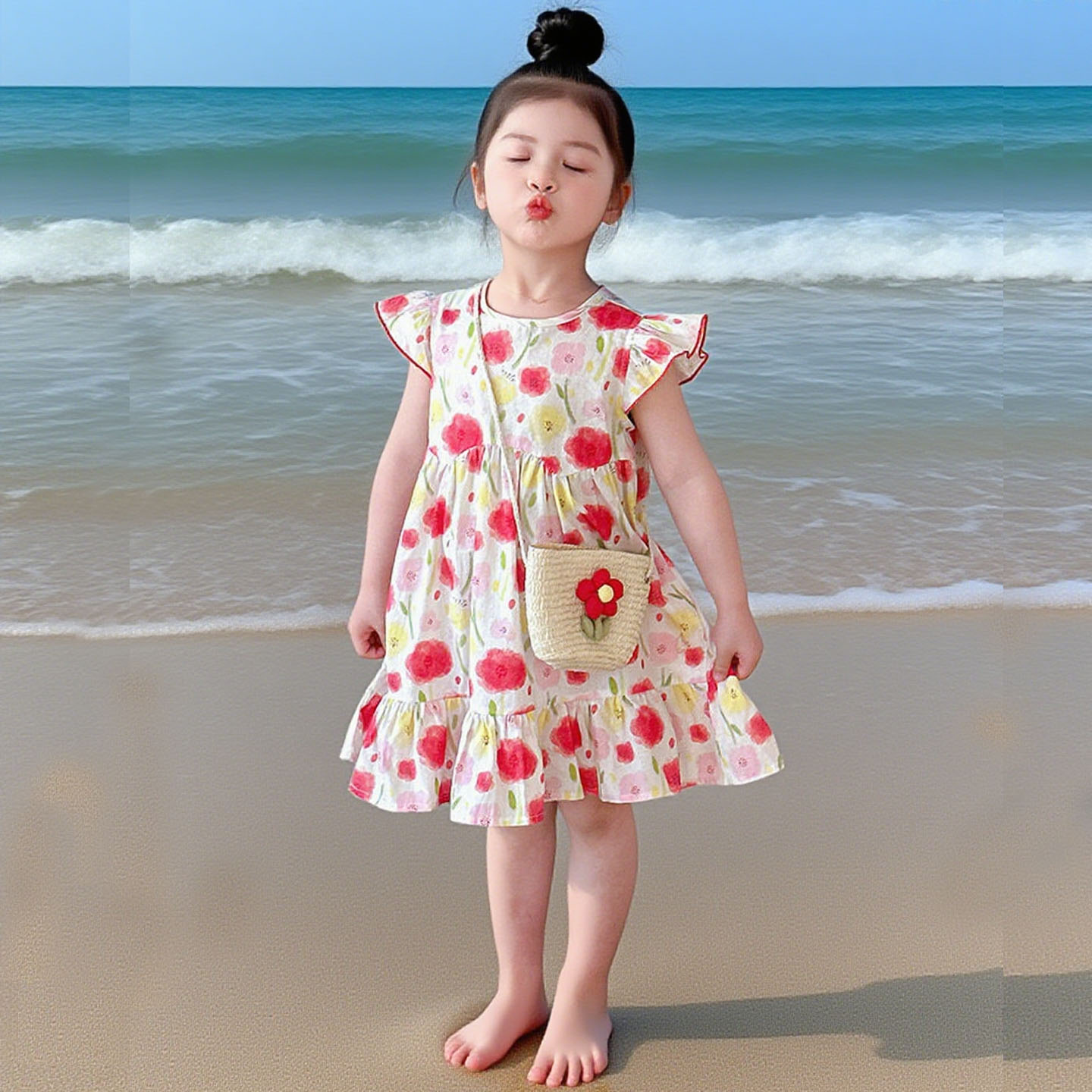 今日秒杀碎花小飞袖薄款度假裙子