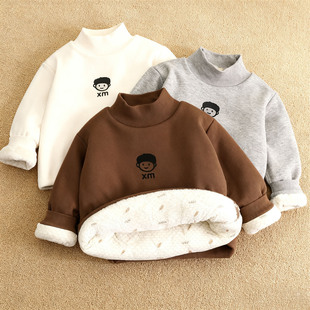 儿童保暖内衣夹棉加厚单件秋衣宝宝男童夹棉特厚内搭打底棉袄上衣