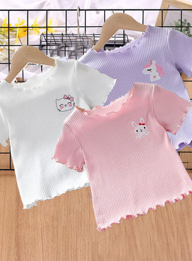 女童T恤短袖薄款女宝宝儿童1岁女宝2025夏季新款冰丝面膜白色上衣