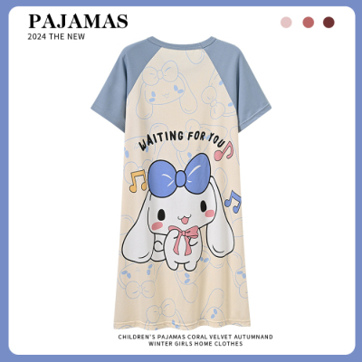 女童大耳狗睡裙夏季薄款宝宝睡衣儿童睡衣裙公主短袖玉桂狗家居服