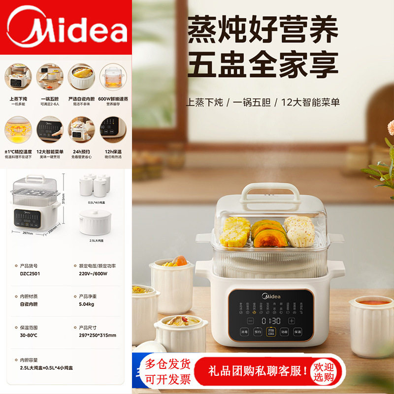 美的电炖锅 电炖盅电蒸锅电煮锅煲汤锅炖汤锅隔水炖锅MD-DZC2501