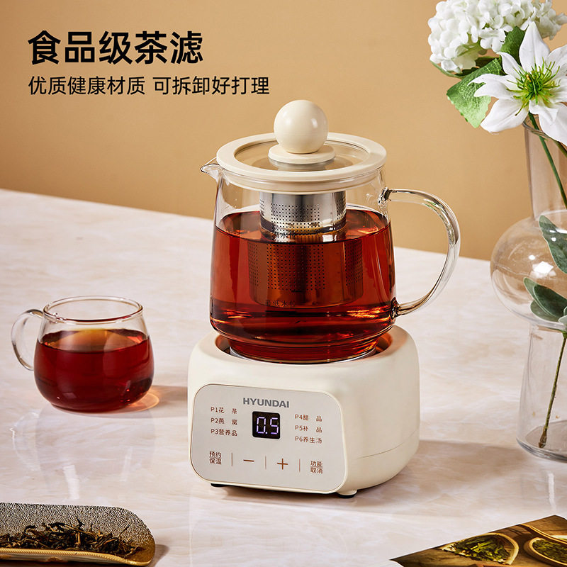 HYUNDAI全玻璃养生壶BG-YSB201小型办公室宿舍电热水杯煮花茶0.5L