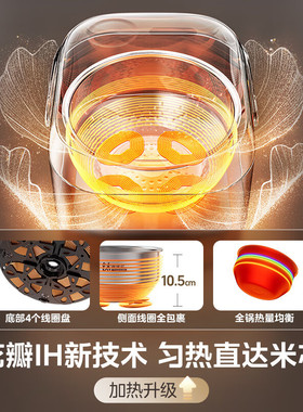 美的MB-HS412电饭煲电饭锅钛0涂层稻香4升无涂层1300瓦IH加热赤炎